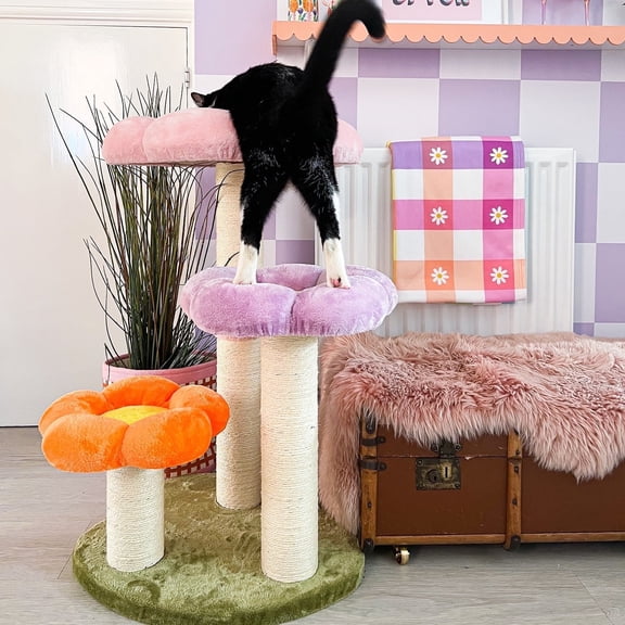 Happy & Polly 35''Three Flower Plush Cat Tree Suitable for all kittensPetal Color