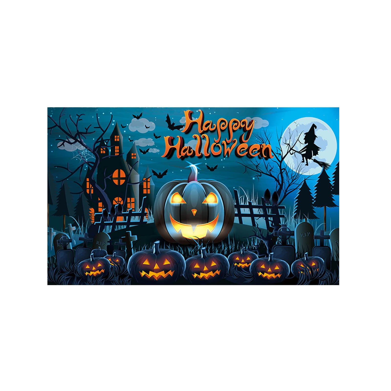 Happy Polyester Fabric Banner Background With Pumpkin Bat Witch Moon 