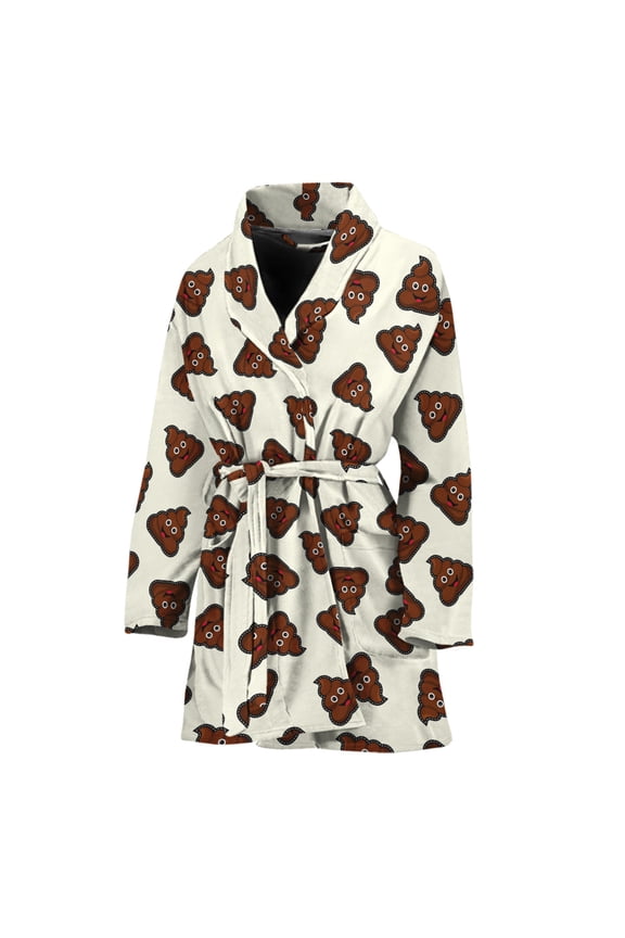 Happy Poop Pattern Women Bathrobe One Size Univeral Fits Fashion Lightweight Plush Fleece Long Robe For Women