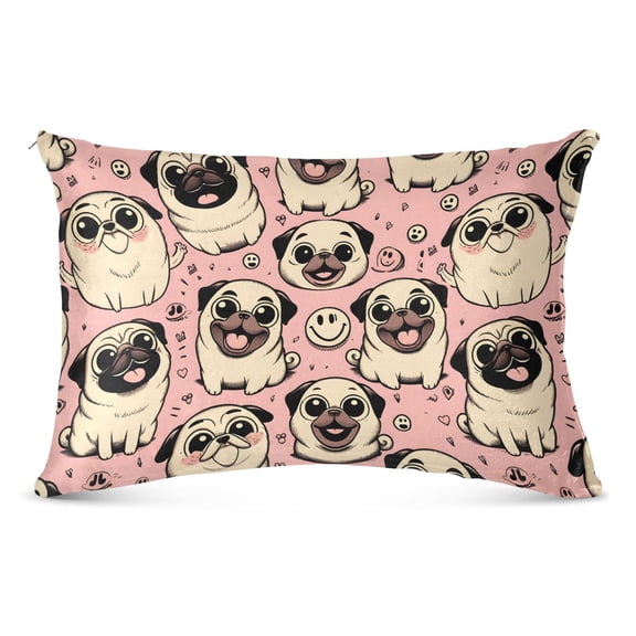 Happy Pug Dog Plush Pillow Cases Queen Size Ultra Soft Warm Pillowcases with Zipper 20"x30"