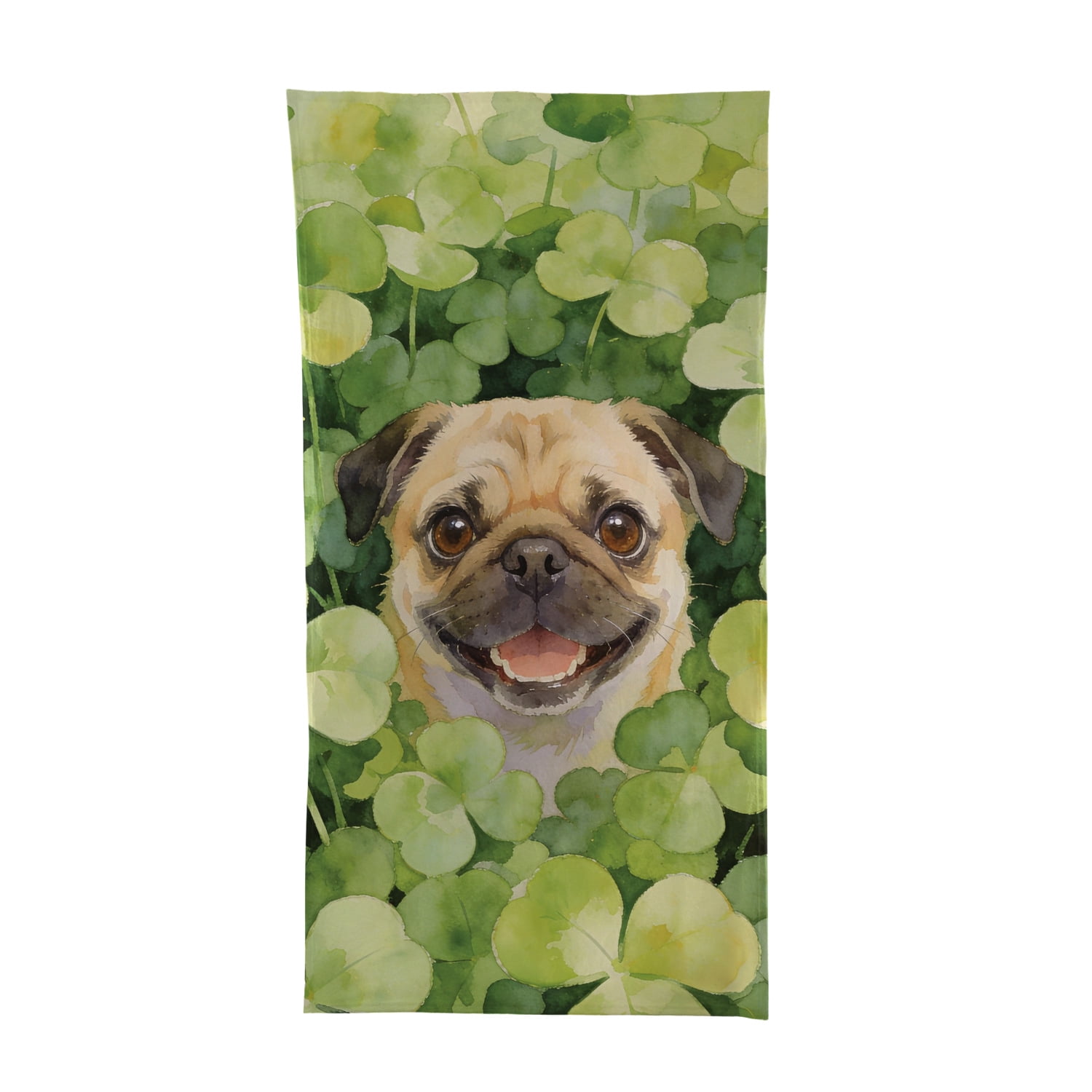 Happy Pug Welcome St Patrick's Day Lucky Shamrocks Clover Beach Towel 35×70in Dog Lover Gifts Quick Dry Oversized Bath Sheet - 22001