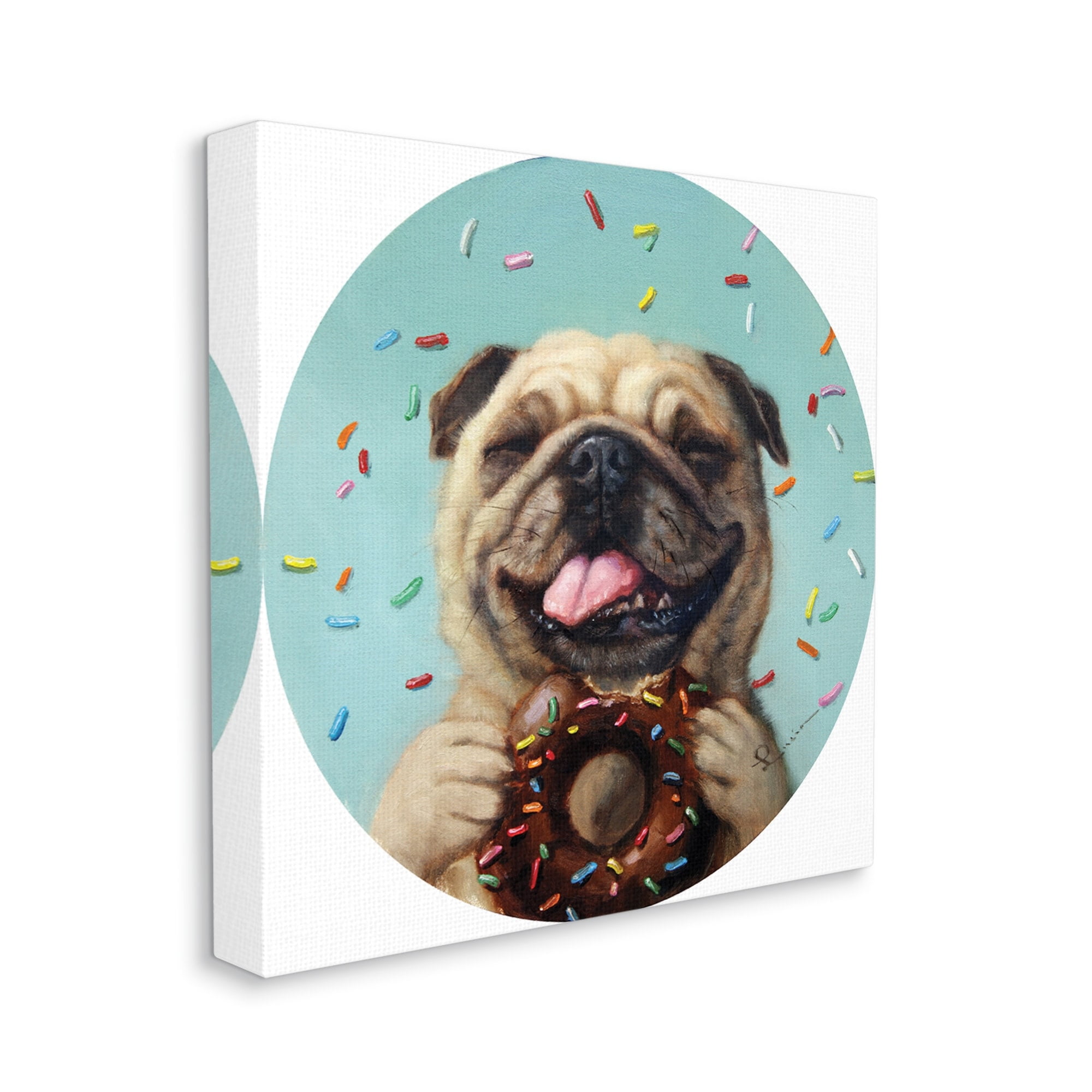 Happy Pug With Sprinkle Donut Pet Dog Animals & Insects Gallery-Wrapped Canvas Print Wall Art, 17x17
