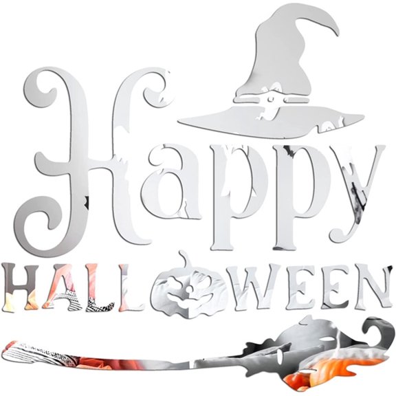 Happy Pumpkin Acrylic Mirror Sticker Self-Adhesive 3D Wall Stickers Decal Removable for Indoor Outdoor Home Wall Window Party DecorationsSilver Silver DIY
