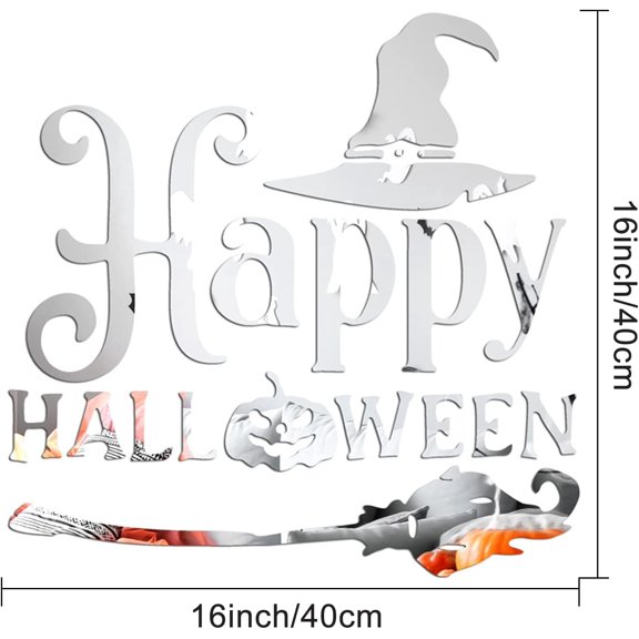 Happy Pumpkin Acrylic Mirror Sticker Self-Adhesive Ghost 3D Wall Stickers Decal Removable for Indoor Outdoor Home Wall Window Party Decorations Silver