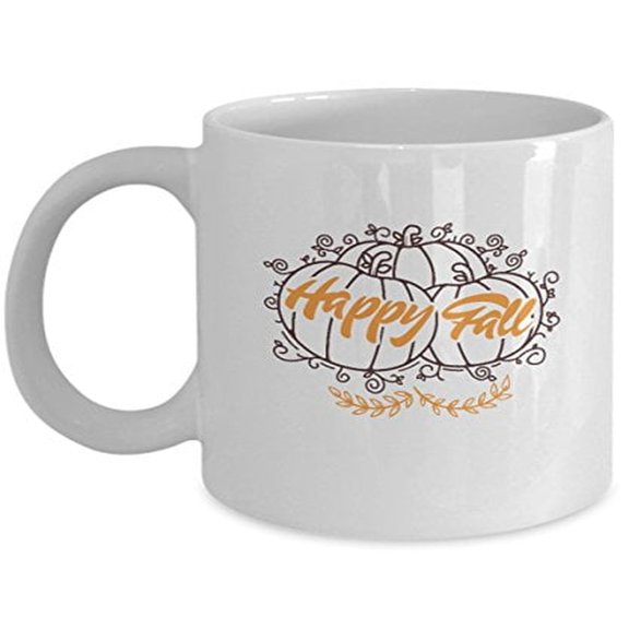 Happy Pumpkin 11 oz Coffee Mug - Fall Themed White Ceramic Gift