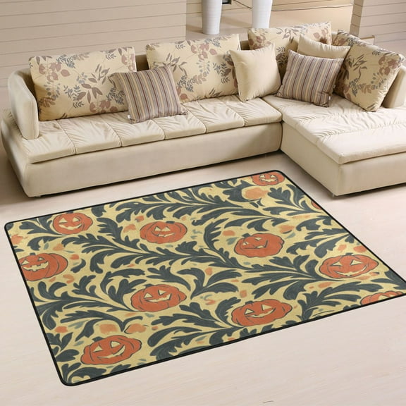 Happy Pumpkin Soft Polyester Area Rug 36''x24'', Non Slip, Memory Foam, Water Absorbent