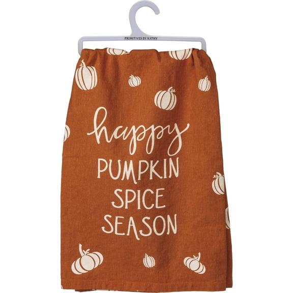 Happy Pumpkin Spice Season Dish Towel - 28" x 28", Orange, White Pumpkins, Fall Home Decor, Kitchen Towels, Halloween, Thanksgiving, Autumn