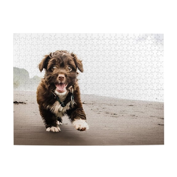 Happy Puppy Beach Run 500-Piece Wooden Jigsaw Puzzle for Adults, Fun & Challenging Family Brain-Teaser, Perfect Home Decor & Gift