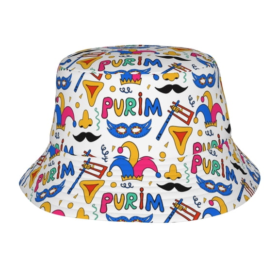Happy Purim Day Jewish Carnival Bucket Hat Foldable Fisherman Outdoor Summer Camping Travel Hiking Caps for Men Women