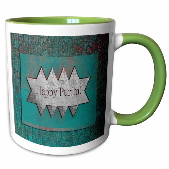 3drose, Happy Purim, Stars of David, 11oz Two-tone Green Mug
