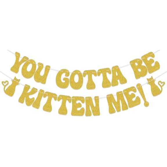 Happy Purrrthday Banner for Pet Cat, Lovely Cat Birthday Party Decorations, are You Kitten Me Right Meow Birthday Party Sign Gold