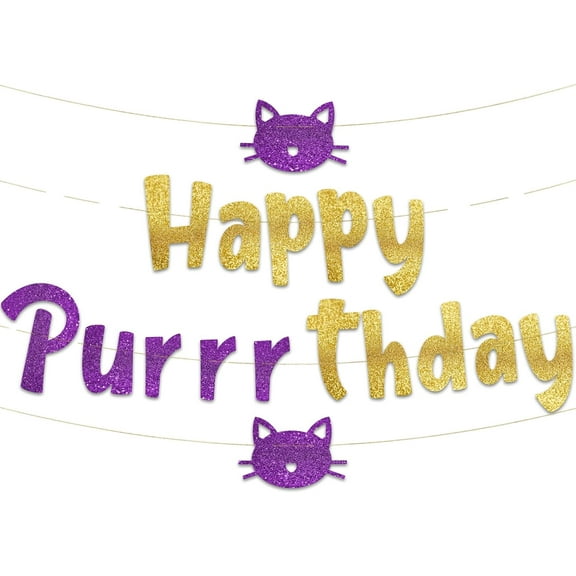 Happy Purrrthday Glitter Banner Cat Birthday Banner and Decorations Funny Kitten Birthday Party Supplies and Gifts