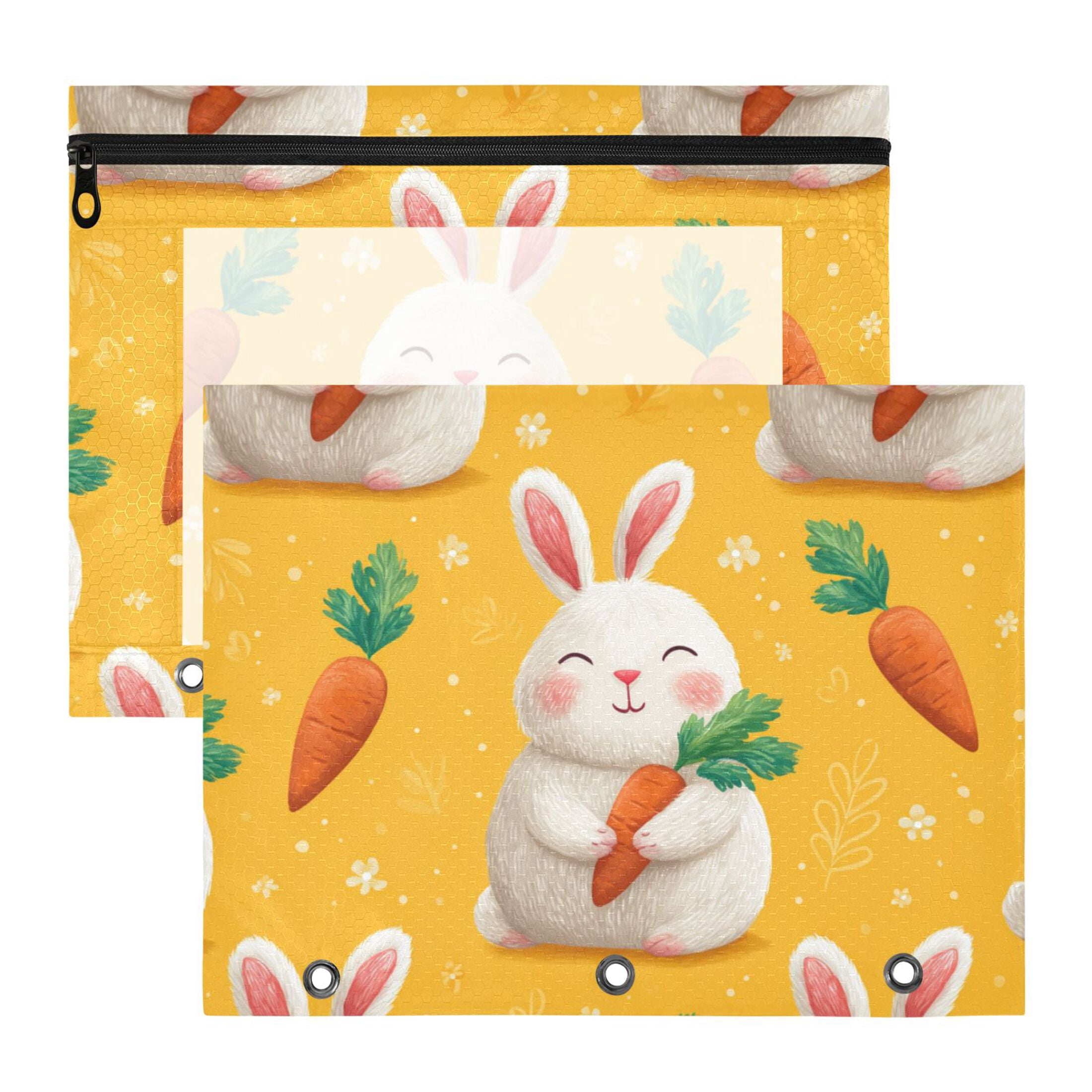 Happy Rabbits Holding Carrots 3-Ring Binder Pocket with Zipper Pencil ...