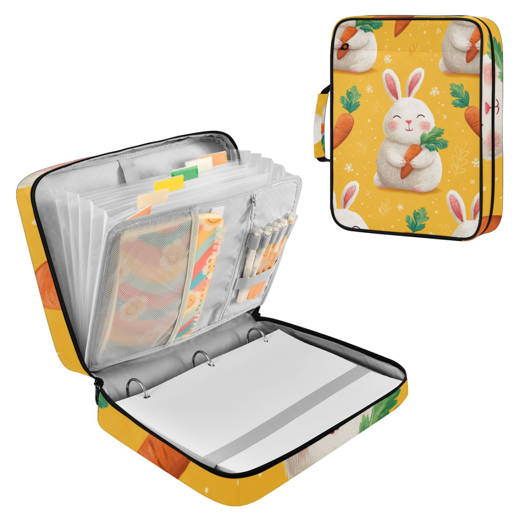 Happy Rabbits Holding Carrots Accordion File Organizer Expanding File Folder 3-Ring Binder Bag 500 Sheets A4 Size