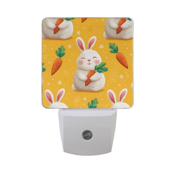 Happy Rabbits Holding Carrots LED Night Light Sensor Lamp Plug-in Adjustable Brightness 2 Pack