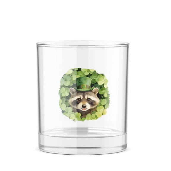 Happy Raccoon Welcome St Patrick's Day Lucky Shamrocks Clover 11oz Whiskey Glass Mug Northern Raccoon Lover Whiskey Cocktail Glasses Cup - 22001