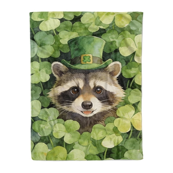 Happy Raccoon Welcome St Patrick's Day Lucky Shamrocks Clover Cozy Fleece Blanket Northern Raccoon Lover Warm Soft Throw Blanket - 22001