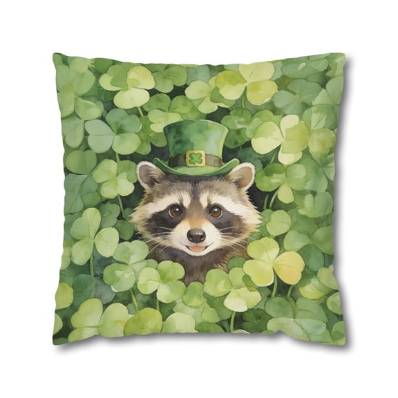 Happy Raccoon Welcome St Patrick's Day Lucky Shamrocks Clover Pillow Cushion Double Sided Northern Raccoon Lover Throw Pillow - 22001