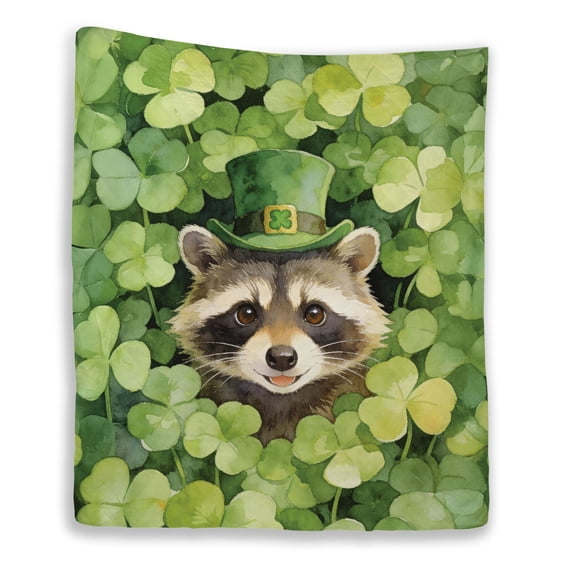 Happy Raccoon Welcome St Patrick's Day Lucky Shamrocks Clover Quilt Blanket Northern Raccoon Lover Cozy Comforter Throw Blanket - 22001