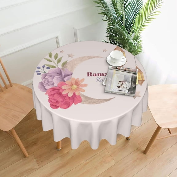 Happy Ramadan - Eid Mubarak 3 Tablecloth Round Table Cover Washable Polyester Table Cloth for Kitchen Party Picnic Dining Decor 60 Inch