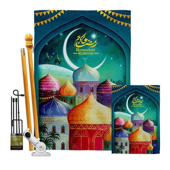 Happy Ramadan Kareem Religious 28 x 40 in. Double-Sided Decorative Vertical House Flags Kit for Decoration Banner Garden Yard Gift