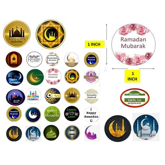 Happy Ramadan Sticker 200 Ramadan Mubarak Ramadan Kareem stickers Sheets[ 1 Inch ] Lantern Novelty رمضان مبارك Islamic Muslim Quran Gifts Holy Kabba Quran Ramadan Decoration Islamic Gifts 123