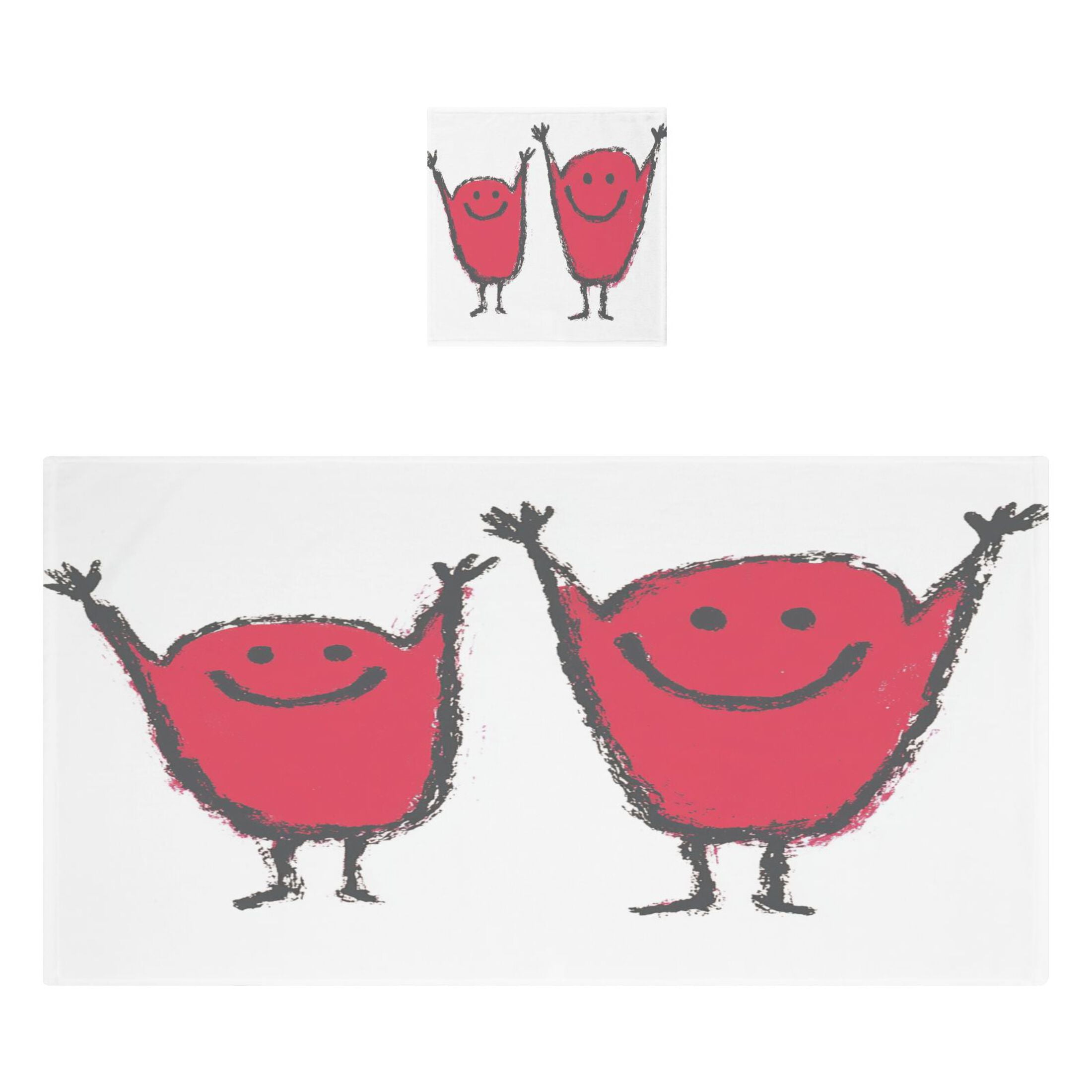 Happy Red Characters 2 Piece Cotton Bath and Face Towel Set Soft and Absorbent, for Beach Pool Bathroom