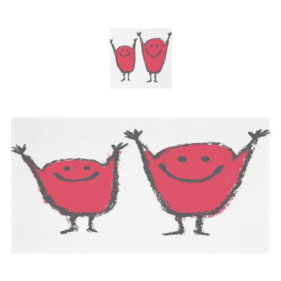Happy Red Characters 2 Piece Cotton Bath and Face Towel Set Soft and Absorbent, for Beach Pool Bathroom