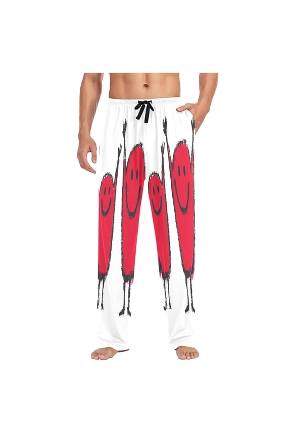 Happy Red Characters Mens Cotton Pajama Pants Long Staple Lightweight Sleep Bottoms with Pockets Breathable