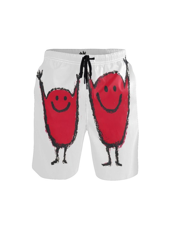 Happy Red Characters Mens Swim Trunks Quick Dry Board Shorts Breathable Fit Beach Shorts Swimwear