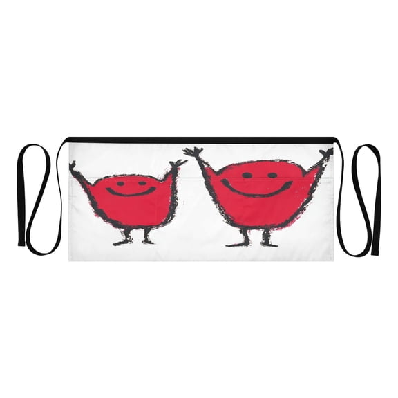 Happy Red Characters Multi Pocket Short Apron Waterproof, Adjustable 96.5in Belt for various occasions