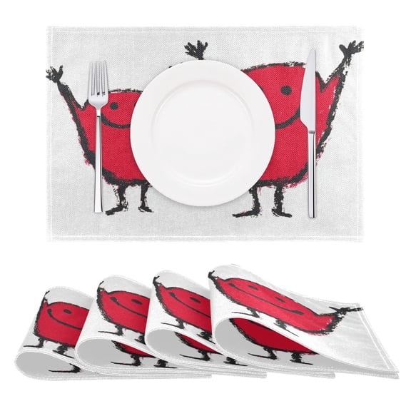 Happy Red Characters Reversible Placemat Non Slip Coffee Mat 18x12 Inch for Dining, Kitchen, Coffee
