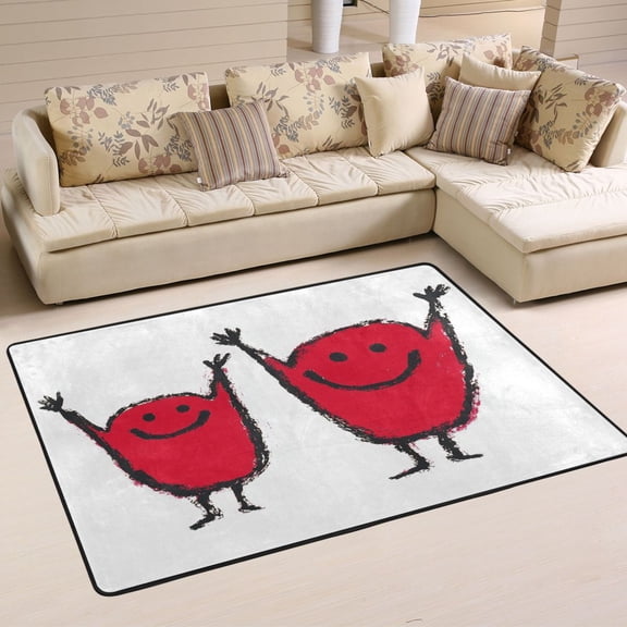 Happy Red Characters Soft Polyester Area Rug 36''x24'', Non Slip, Memory Foam, Water Absorbent