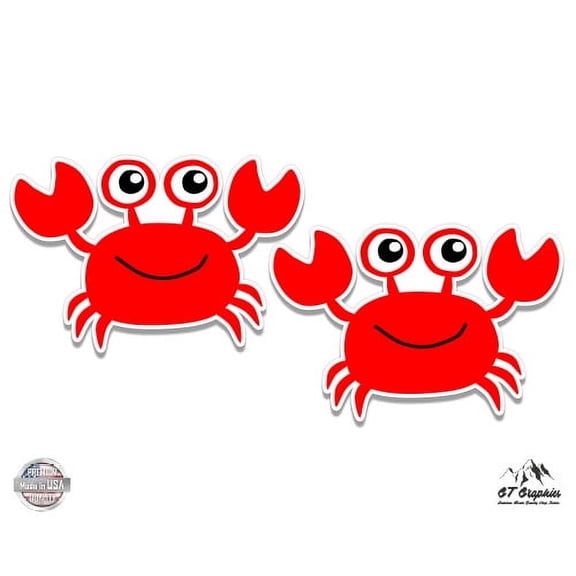 Happy Red Crab Set of 2 - 3" Each Vinyl Stickers - For Car Laptop I-Pad - Waterproof Decals