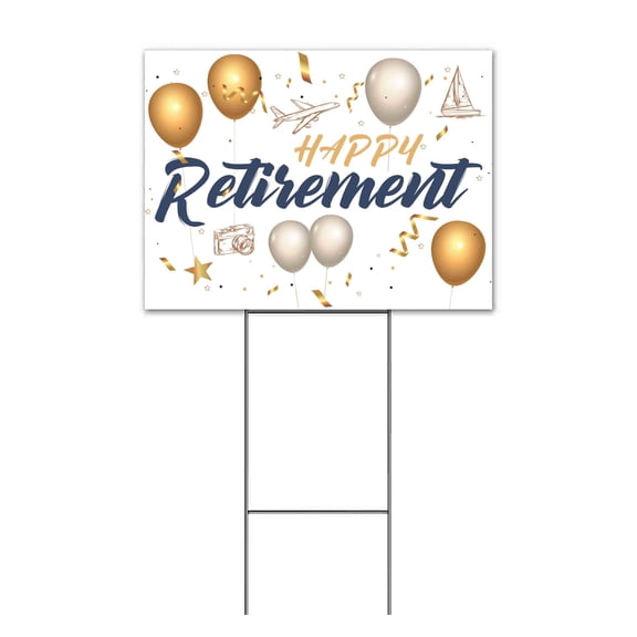 Happy Retirement (18" x 24") Yard Sign, Includes Metal Step Stake