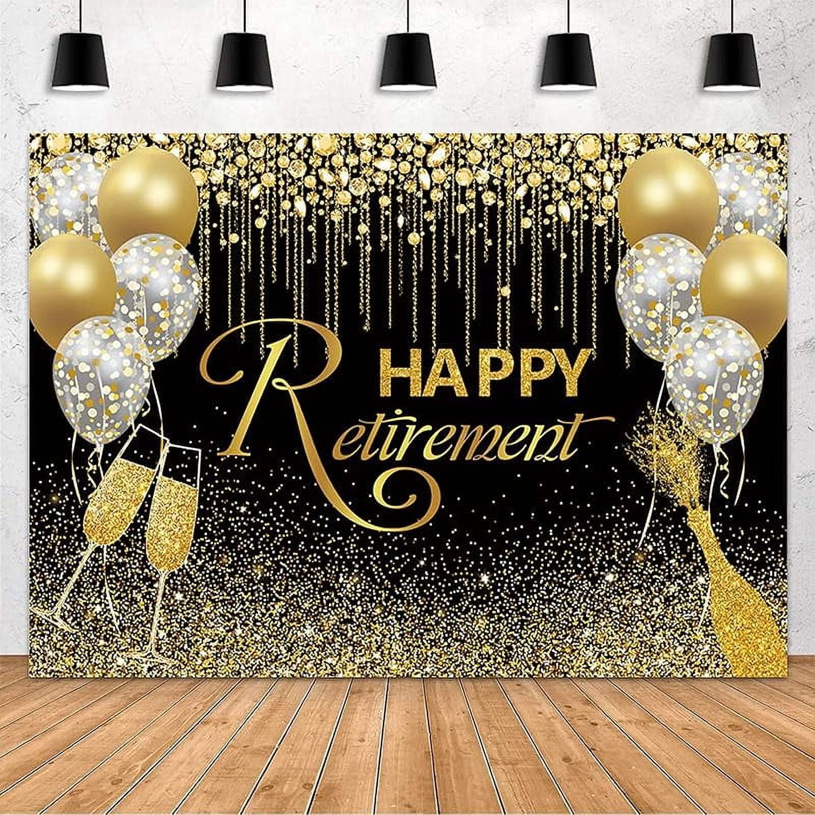 Happy Retirement Backdrop Black and Gold Glitter Diamond Balloon ...