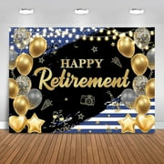 Happy Retirement Backdrop Black and Navy Blue Flag Retirement Party Decorations Background Gold Balloon Going Away Party Banner Photo Booth Props
