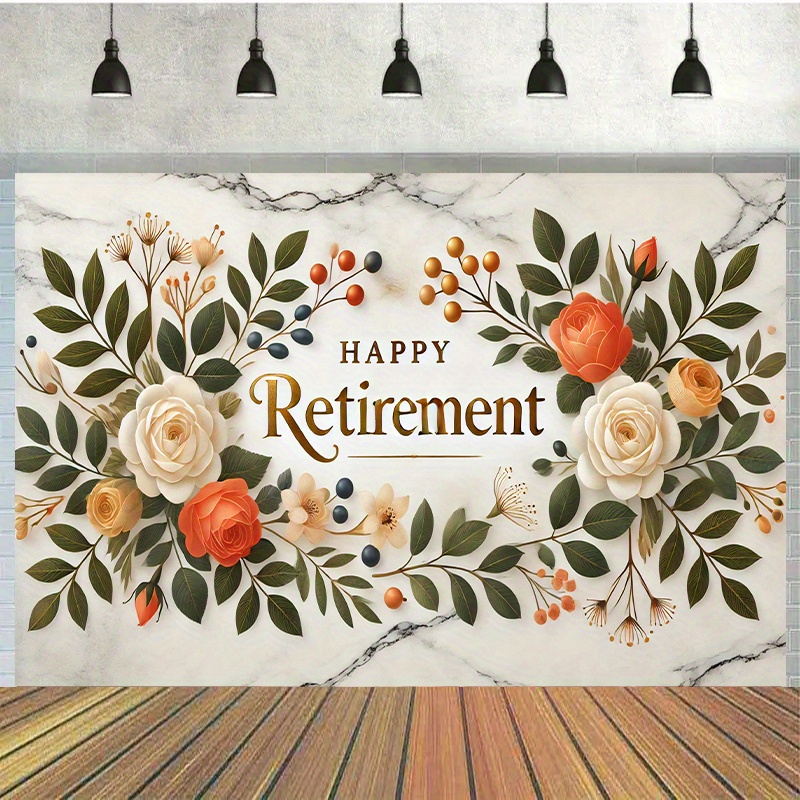 Retirement Computer Background Happy Retirement Backdrop Boho White Marble Floral Retirement ...