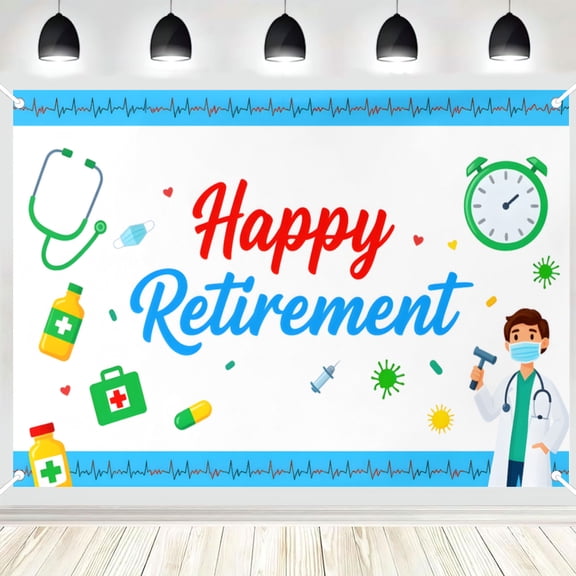 Happy Retirement Backdrop, Medical Themed Photo Background Banner for Healthcare Worker Retirement Party, Photography Booth Decor 4x6ft