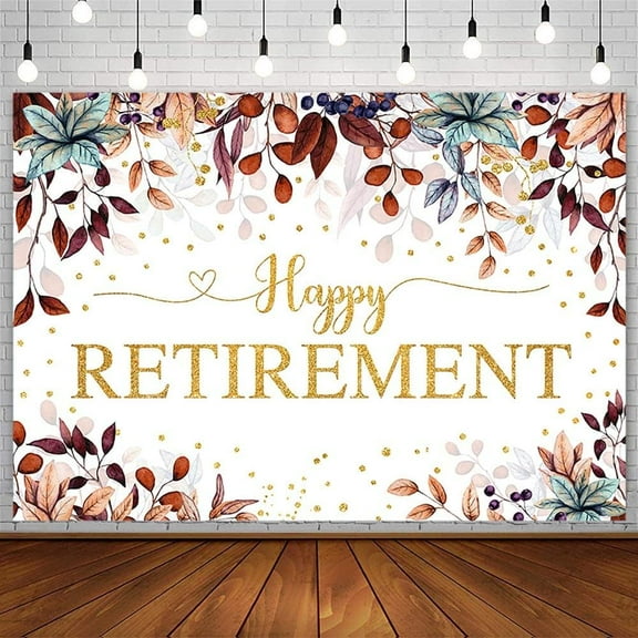 Happy Retirement Backdrop for Men Women Watercolor Eucalyptus Leaves Gold Autumn Theme Retirement Photography Background Congrats Retirement Party Decoration Banner Photo Studio