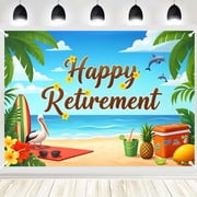 Happy Retirement Backdrop, Tropical Beach Ocean Themed Photo Background Banner for Retirement Party, Photography Booth Decorations 3x5ft