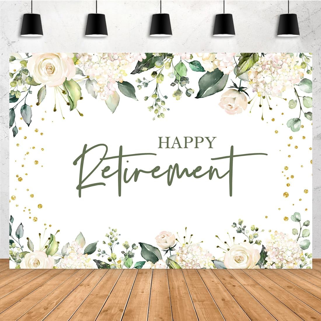 Happy Retirement Backdrop White Blush Flowers Green Leaves Photography ...