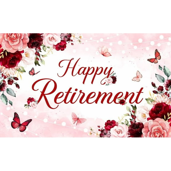 Happy Retirement Backdrop for Women Burgundy Floral Retirement Photography Background Pink Floral Butterfly Lady's Retired Party Decorations Banner Supplies Photo Booth Props