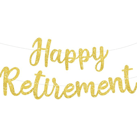 Happy Retirement Banner, Gold Glitter, Party Decoration, Retirement Celebration Sign