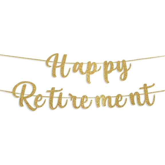 Happy Retirement Banner Gold Glitter - Standard Banner for Farewell Decorations, Party Retirement Decor, We Will Miss You, Going Away, Good Bye Gifts for Coworkers