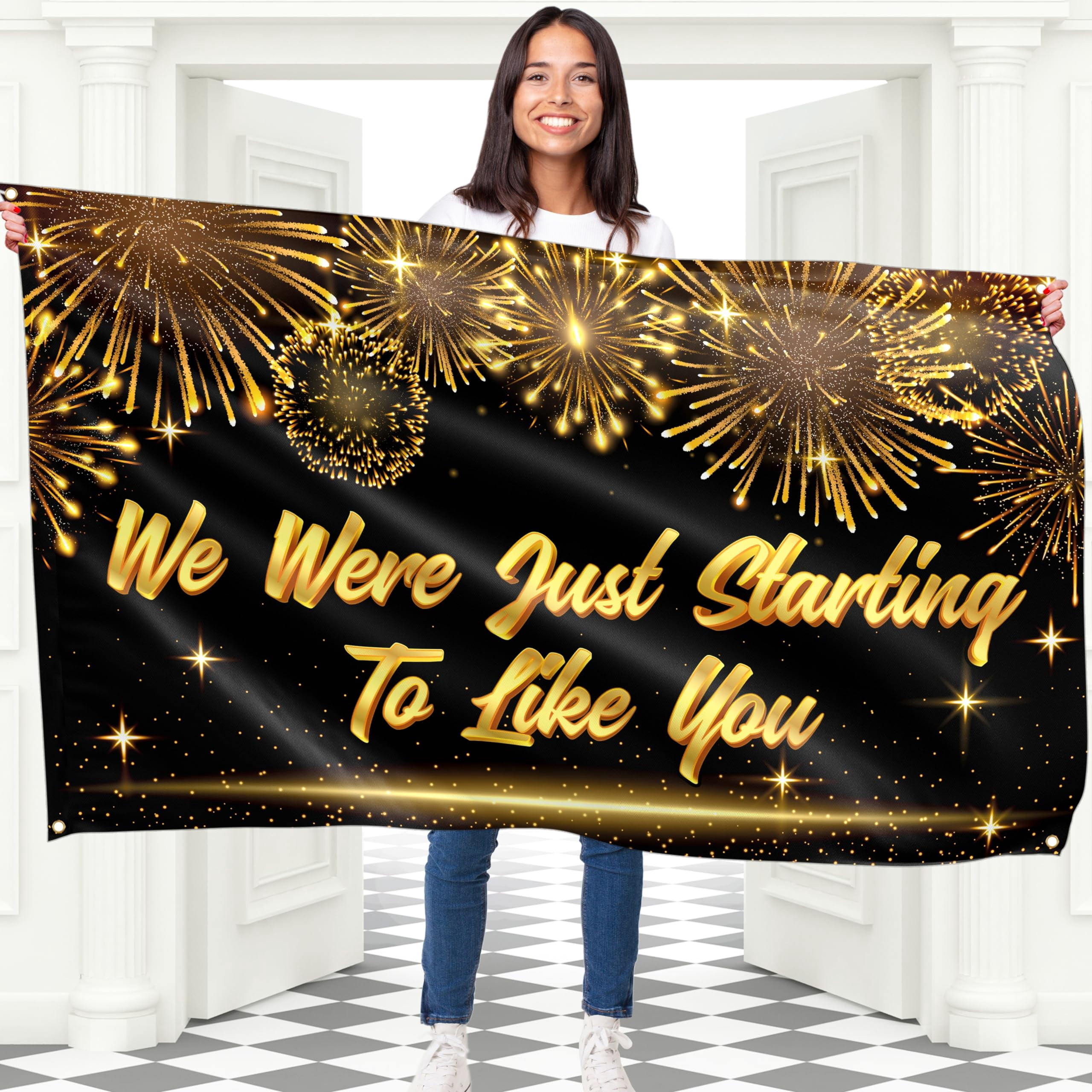 We Were Just Starting To Like You Banner - Gold Glitter Farewell Party Decor, Coworker Leaving Decorations