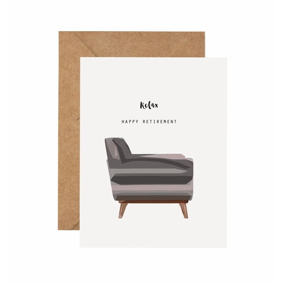 Happy Retirement Card with Relaxing Couch Design - Envelope Included, Blank Inside - Perfect Gift for Retirement Celebration and Well Wishes