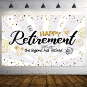 Happy Retirement Decorations Retirement Banner Party White Gold Sign Retirement Photo Booth Backdrop Background for Party Supplies White