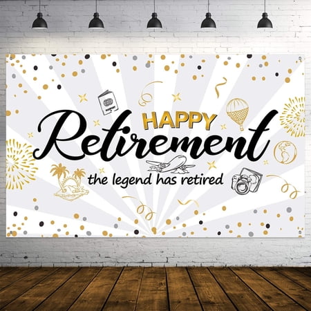 Happy Retirement Decorations Retirement Banner Party White Gold Sign Retirement Photo Booth Backdrop Background for Party Supplies White