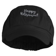 Happy Retirement Embroidered Cotton Elastic Newsboy Cap - Black OSFM